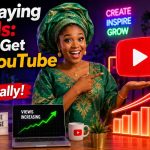 Illustration showing a YouTube creator celebrating organic growth with a text graphic stating zero ads and free views.