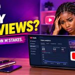 Frustrated YouTube creator checking low video views on an analytics dashboard.
