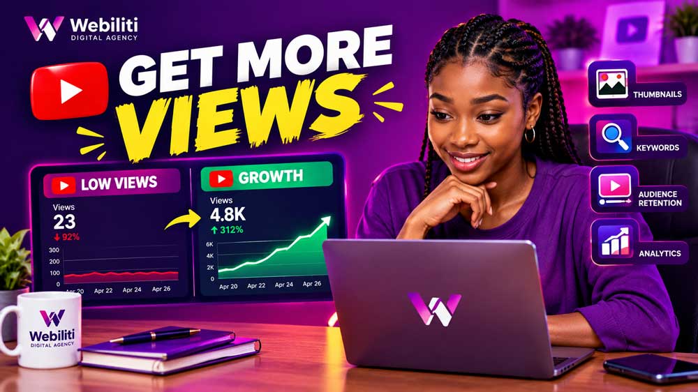 YouTube analytics comparison showing low views and a rising video performance graph.